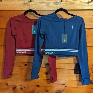 NWT Ryderwear Freestyle Long Sleeve Crop Set of 2 Shirts in Medium,Burgundy/Blue